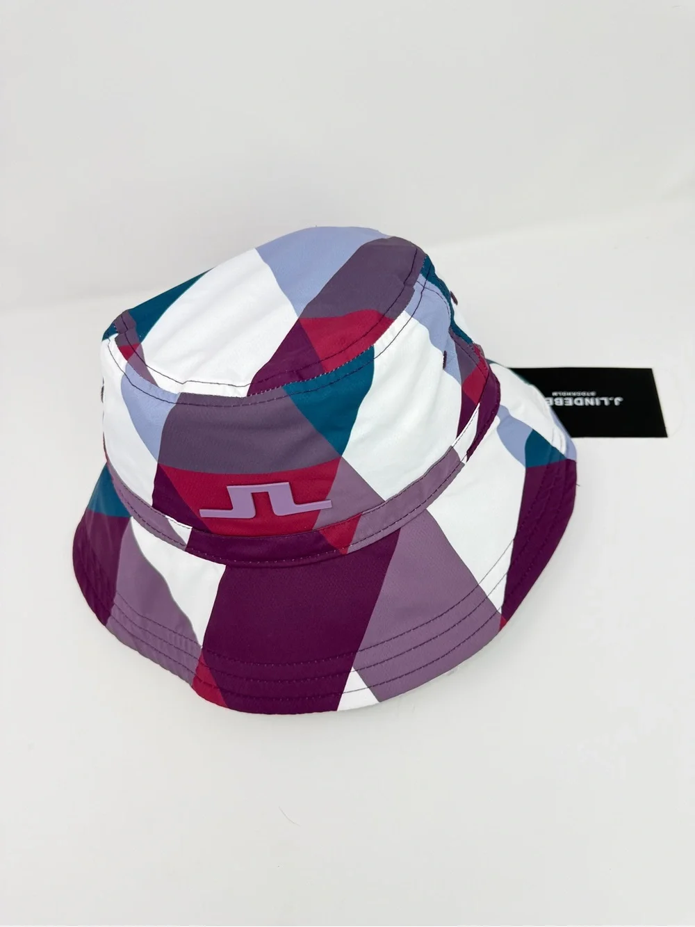 J.Lindegerg Rosa Golf Bucket Hat Golf Cap in White Argyle Unisex NEW WITH TAGS!